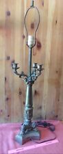 Antique Brass Candelabra Table Lamp 3 Arm candlestick holder Claw footed Vintage picture