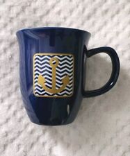 10 Strawberry Street Mug, Anchor Design, Blue, Gold, White, 4.5 x 3.75 Inches  picture