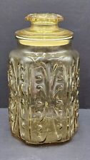 Vintage Federal Glass Atterbury Scroll Show Off Amber Canister Jar With Lid 8 In picture