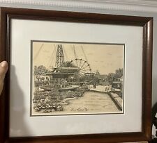 Framed Print Coney Island Mall Cincinnati Framed Etching signed Geneva Smith picture