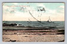 Port Chester NY-New York, Scenic View of Sound, Antique Vintage Postcard picture