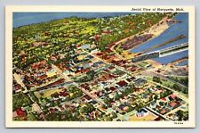 Marquette Michigan Aerial View MI Vintage Postcard View Linen Unused picture