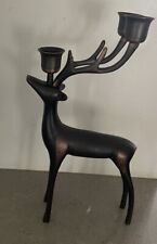 bronze Standing deer taper candle holder  Christmas Decoration Preowned Good Con picture