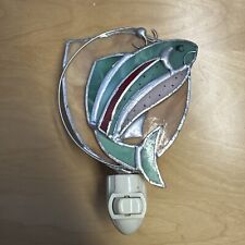Vintage Stained Glass Jumping Salmon Fishing Wall Plug Night Light Tested WORKS picture