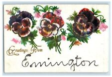 c1910 Three Flowers, Greetings from Emington Illinois IL Posted Postcard picture