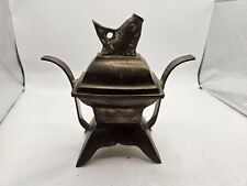 Antique Asian Solid Brass Incense Burner - Unique with Fish Accent on Lid  Used picture
