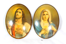 Antique Jesus & Virgin Mary Religious Dome Glass Portraits Bilderbacks Inc picture