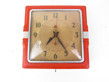 Vintage Mid-Century Art Deco Red TELECHRON Electric Wall Clock #2H11 
