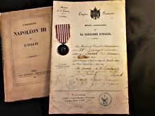 NAPOLEON III CAMPAIGN OF ITALY LOT - BOOK, DIPLOMA, SILVER MEMORIAL MEDAL 1859 picture