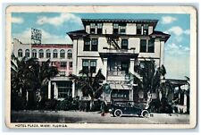 1920 Hotel Plaza Restaurant Classic Car Entrance Building Tree Miami FL Postcard picture