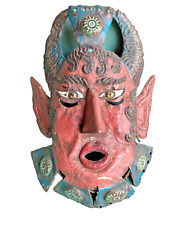 Large Vintage Mexican Copper Metal Mask Folk Art Guerrero Viejito Old picture