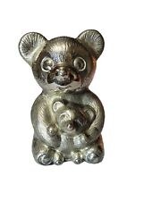Vintage Silver Plate Teddy Bear Mom & Baby Bear Coin Bank No Stopper picture