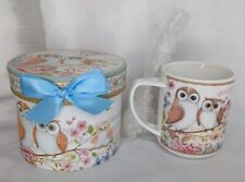 Summer River Porcelain Tea Coffee Mug Spoon Owl  With Gift Box Set picture