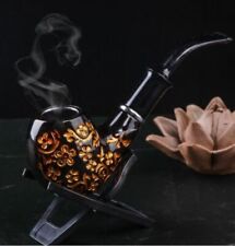 1pcs Black Resin Pipe Classic Carved Smoking Retro 9mm Filtered Pipe Tobacco  picture