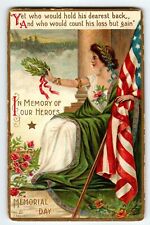 Memorial Decoration Day Postcard Lady Liberty Green Flowers Roses Flag Chapman picture