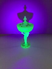 Antique Art Deco LE Smith Carrie Powder Jar in Green Satin Glass - Uranium Glass picture