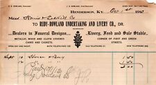 Vintage BILL HEAD*1913 RUDY-ROWLAND UNDERTAKING & LIVERY CO*Henderson KY*funeral picture