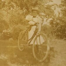 Antique Cabinet Card Photograph Bike Bicycle Victorian Edwardian Young Lady 5X5 picture