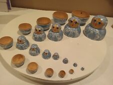 Vintage  Russian 11 PC Wood Hand Painted Nesting Box Blue & White picture