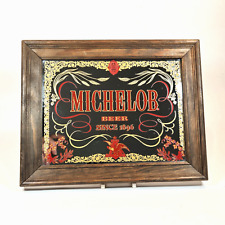 Vintage Michelob Beer Mirror Bar Sign Advertising Logo Promo Man Cave Wood Frame picture
