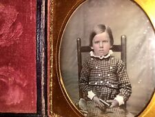 1/6 Daguerreotype Little Boy Holding MOP Dag Case, Lock of Hair, Memorial Photo? picture