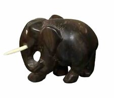 Treen Small Old Antique Vintage Artisan Hand Carved Wooden Elephant Sculpture 3” picture