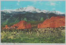 Pikes Peak from Mesa Overlook, Garden of the Gods, Colorado Postcard PM. 1975 picture