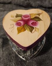 Glass Heart Shaped Dresser Vanity Box With Wood Hand Painted Lid picture