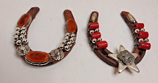 2 DECORATED HORSESHOES COWBOY ART WALL DECOR WESTERN RUSTIC,  picture