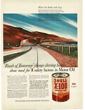 1941 Shell X-100 Motor Oil cars on Roosevelt Highway Rt 101 art Vintage Print Ad picture