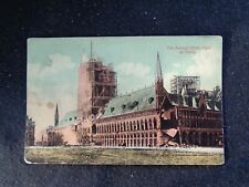 ANCIENT COLTH HALL AT YPRES. POSTCARD.SHOWS IN FLAMES AFTER BOMBARDMENT BY THE G picture