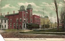 City Hall Interurban Station Elyria OH Divided Postcard c1910 picture