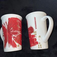 Starbucks Christmas 2014 Coffee Mugs (2) Red Flower Splash Tall Tea Cup 16 Oz picture