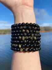 Natural AAA Golden Sheen Obsidian 8 mm Beads Size Adjustable Unisex Bracelet picture