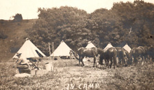 c1909 RPPC In Camp STOUCHTON WISCONSIN WI Horses & Tents Army ANTIQUE Postcard picture