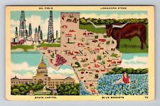 TX-Texas, General Greetings, State Map, Vintage Postcard picture