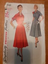 1954 Simplicity#4960 Miss HalfSize 16 1/2 Bust 35DressButton Front Flared Skirt  picture