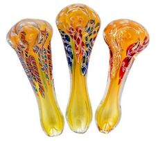 Buy 1 Get 1 50% Off 3.5″ THICK Glass Spoon Pipe Tobacco Smoking Bowl Gold Design picture