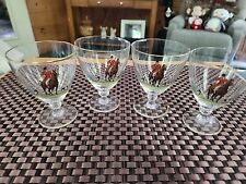 VINTAGE SET 4 ENGLISH FOX  HUNTING SCENE WITH DOGS WINE GLASSES picture