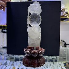 4.4LB Top Natural Clear Quartz Hand Carved Dragon Crystal Skull Reiki Gem+Stand picture