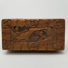 Vintage Hand Carved Wood Decorative Hinged Keepsake Trinket Box with Latch picture
