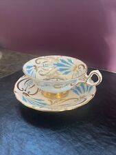 ROYAL CHELSEA Bone China Hand Decorated Blue/Gold Tea Cup & Saucer Set 3800a picture
