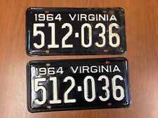 Vintage Original 1964 Virginia License Plates Pair 512-036 picture