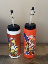 LOT OF 2 Vintage 80’s 90s THE SIMPSONS Double Sided Neon Retro Water Bottles picture