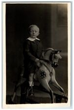 c1910's Little Boy Ride Horse Toy Studio Portrait England UK RPPC Photo Postcard picture