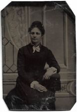 Tintype Photo Beautiful Victorian Woman Seated on a Posing Chair picture