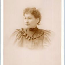 c1880s Manchester, NH Lovely Woman Big Dress Puff Sleeve Cabinet Card Photo B18 picture