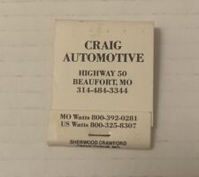 Vintage Craig Automotive Matchbook Full Unstruck Ad Matches Souvenir Missouri picture