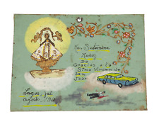 1961 Mexican Ex Voto Painting on Tin, Man Hit by a Car, Retablo Folk Art picture