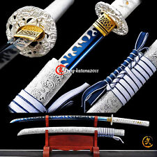Silver Dragon Katana Blue 1095 Carbon Steel Battle Ready Japanese Samurai Sword picture
